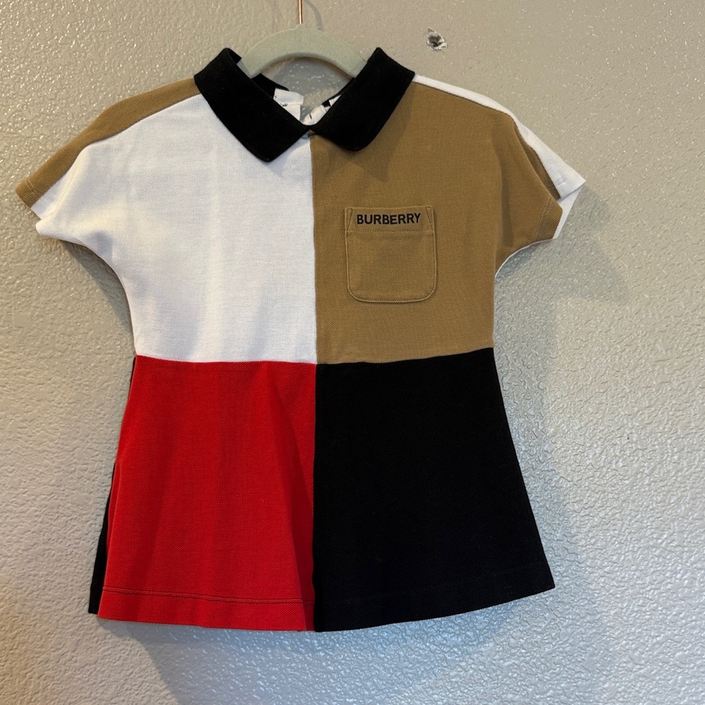 Burberry Kids Polo with Red, White, Black, and Tan Blocks
